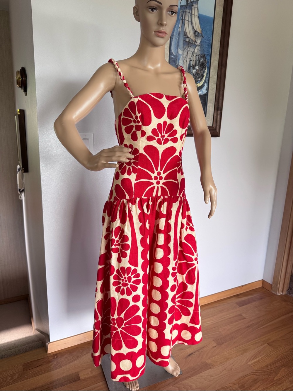 FARM Rio Red and Cream Floral Maxi Dress